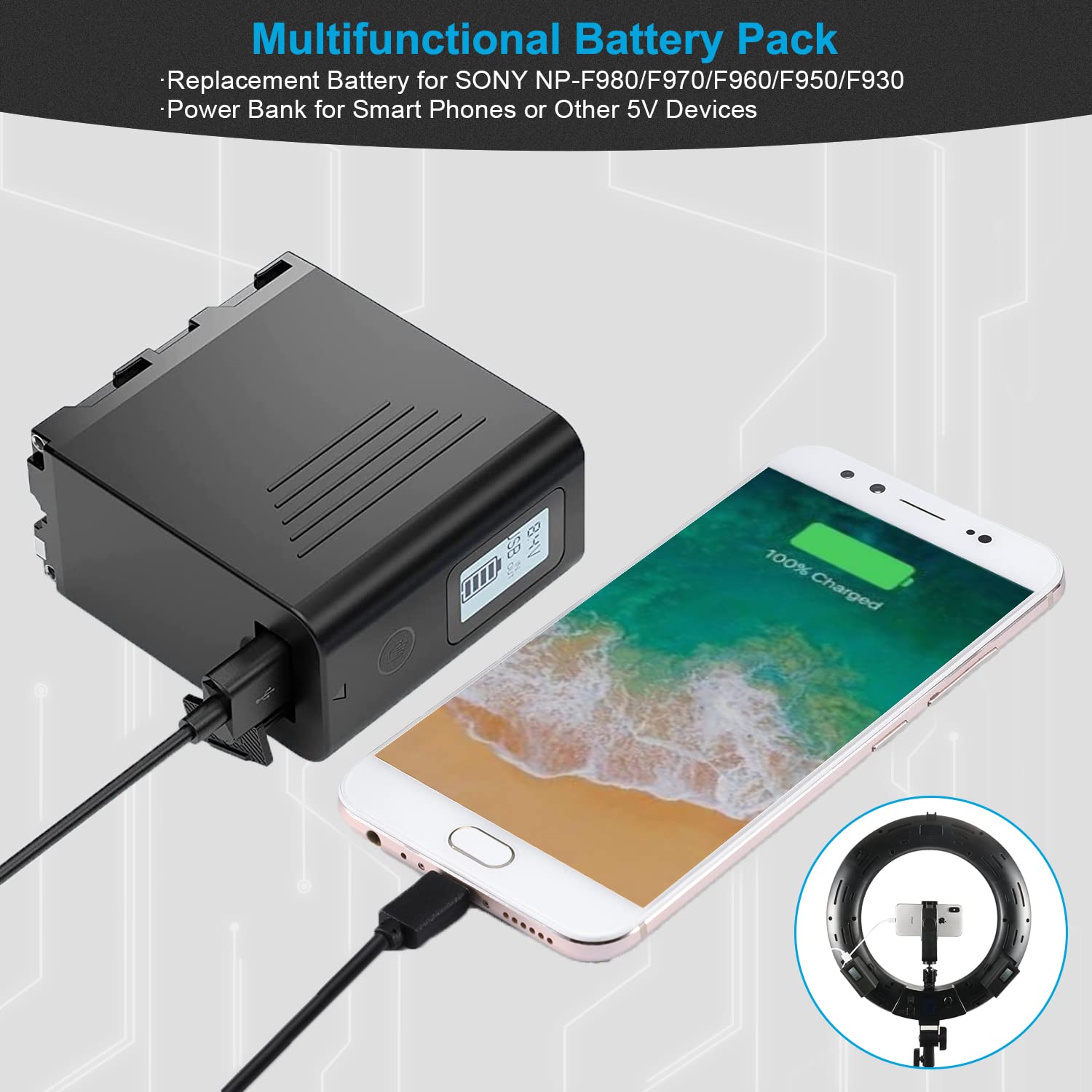Kunlun 2 Pack Np F970 Battery Replacement For Sony Np F Battery Np F970 Np F975 Np F980 Np F960 Np F770 Np F750 Np F550 And Sony Handycam Camcorders, Lcd Display, Pack With Micro Usb Cable
